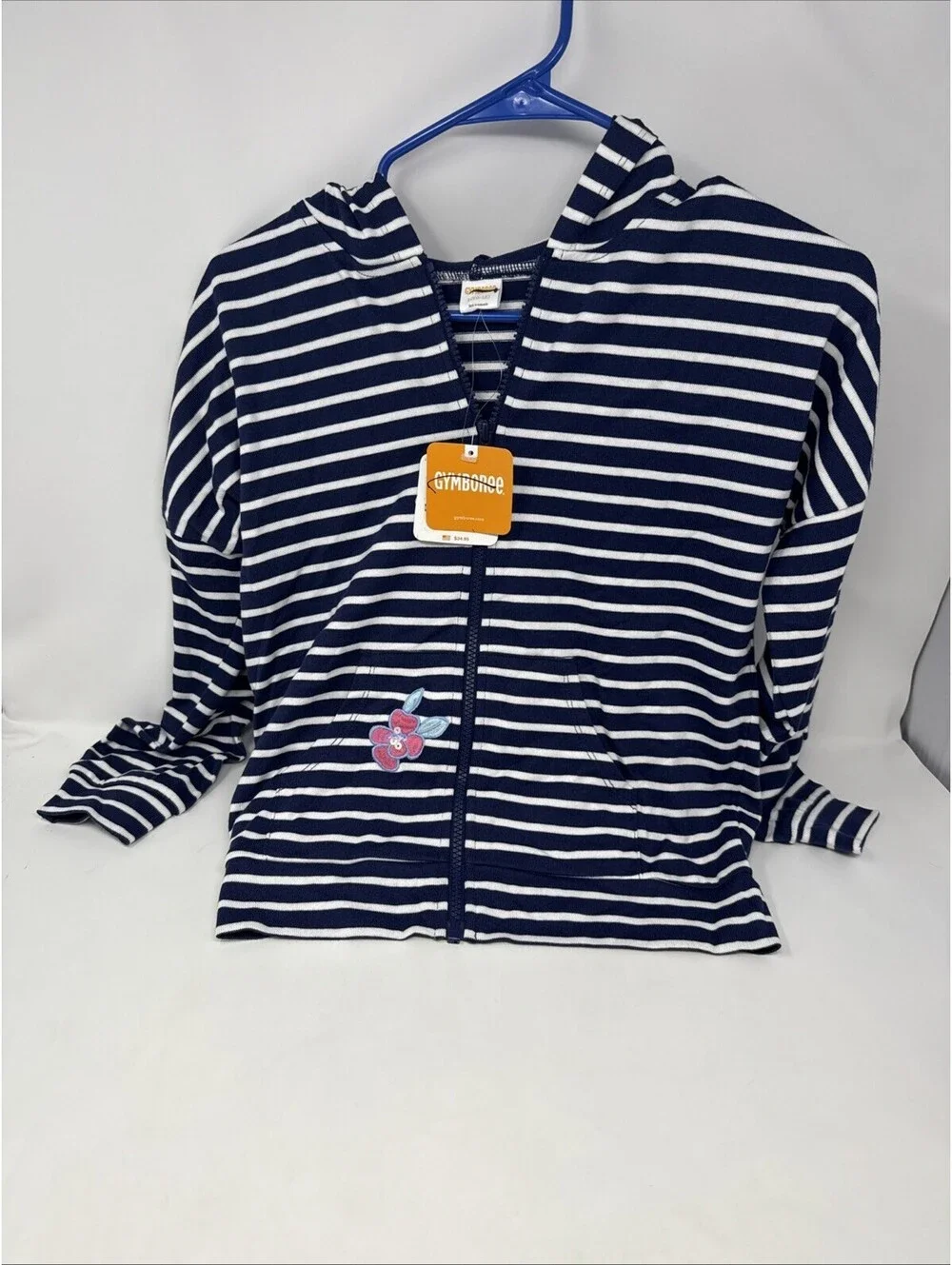 Gymborie Hoodie L 10-12 Girls Blue striped  NWOT $34.95